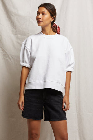 perfectwhitetee Rebecca Short Sleeve Sweatshirt in White