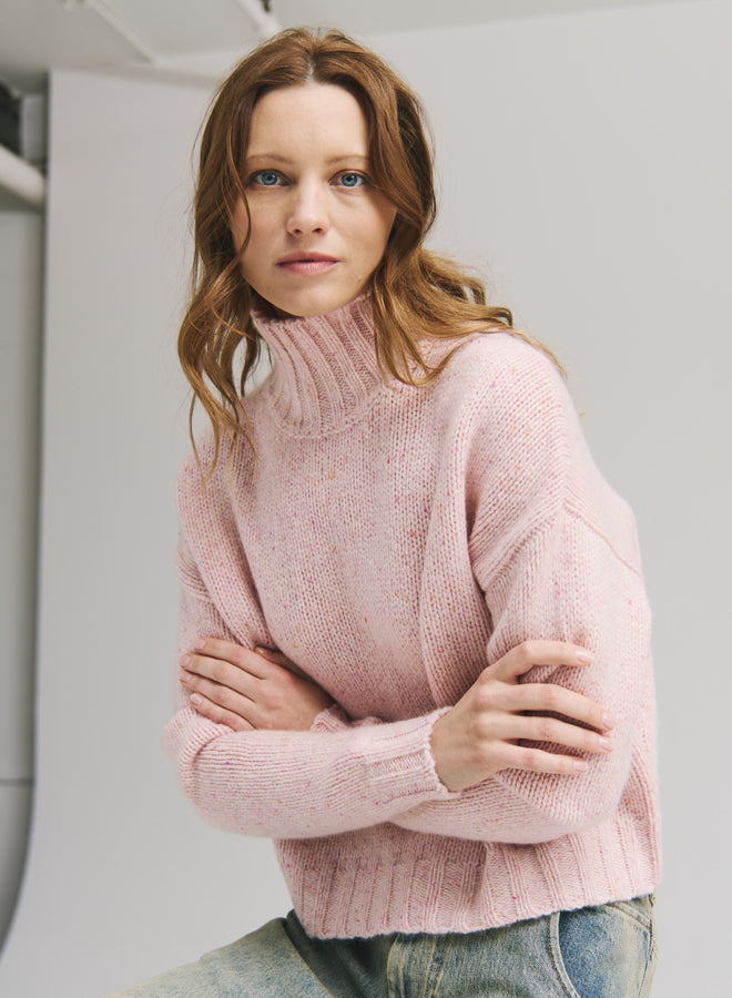 Autumn Cashmere Boxy Chunky Mock in Pinkberry