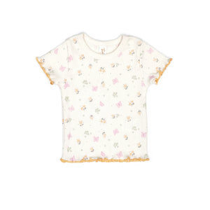 Tun Tun Ribbed Lara Top in Natural Butterflies & Flowers