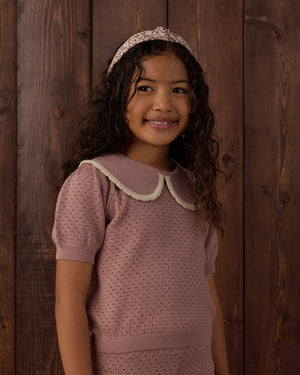 Rylee + Cru Pointelle Collared Knit Top in Rosewood