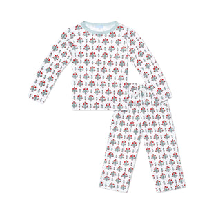 Joy Street Kids Two Piece Lounge Set in Poinsettia Block Print