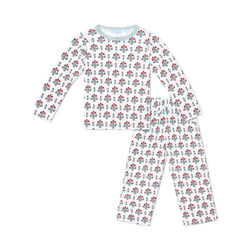 Joy Street Kids Two Piece Lounge Set in Poinsettia Block Print