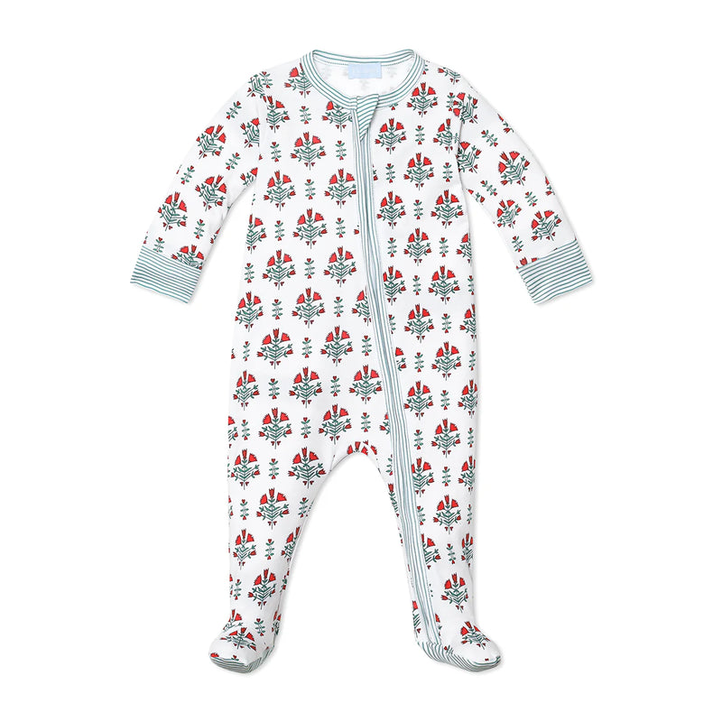 Joy Street Kids Footie in Poinsettia Block Print