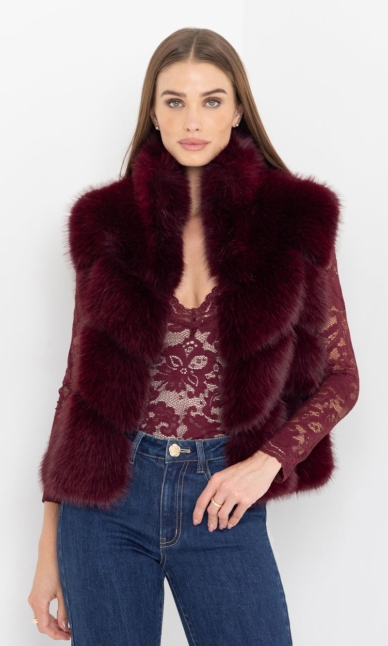 Generation Love Rosario Faux Fur Vest in Cabernet