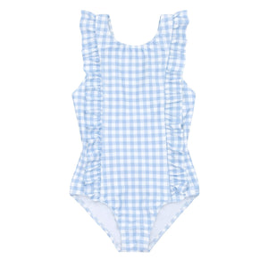 Minnow Ruffle One-Piece in Blue Gingham