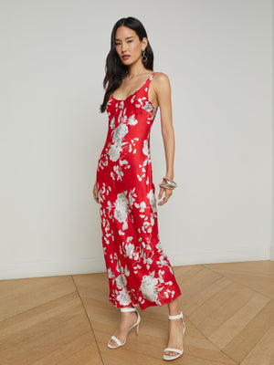 L'Agence Akiya Tank Dress in Red/Ivory Large Ikebana