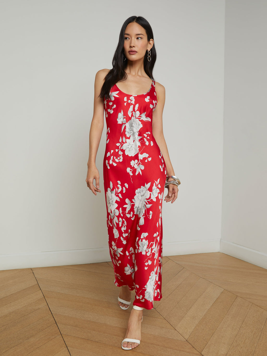 L'Agence Akiya Tank Dress in Red/Ivory Large Ikebana