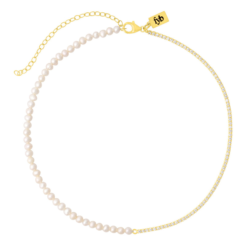 fyb Seraphina Pearl Tennis Choker Necklace in Gold