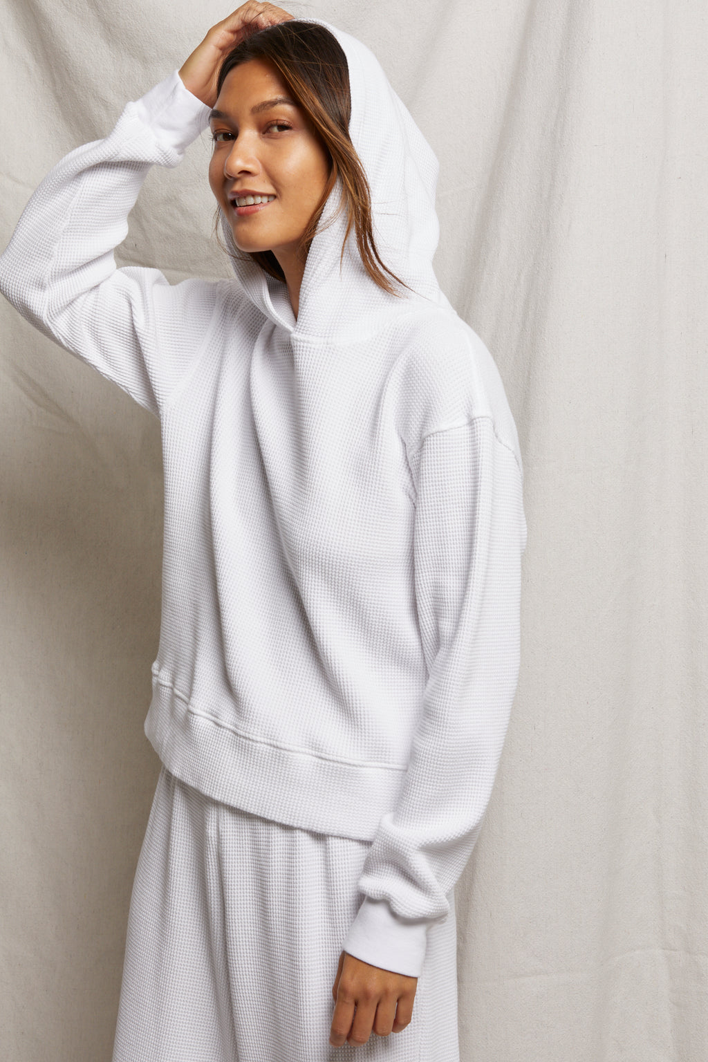 perfectwhitetee Azalia Waffle Hoodie in White