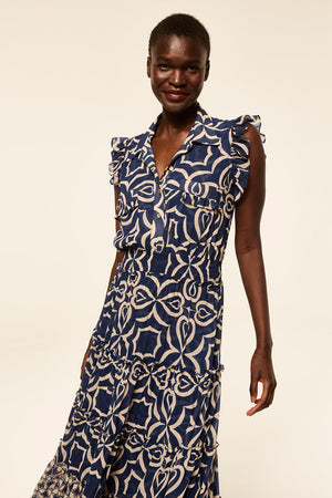 Misa Trina Dress in Blue Mosaic Tile