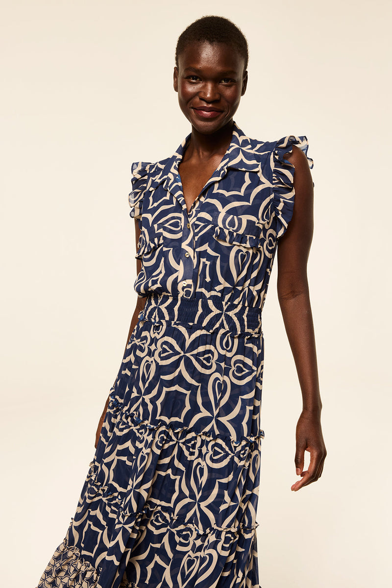 Misa Trina Dress in Blue Mosaic Tile