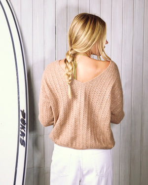 Colorush Amara Nala Sexy Back Pointelle Sweater in Fawn