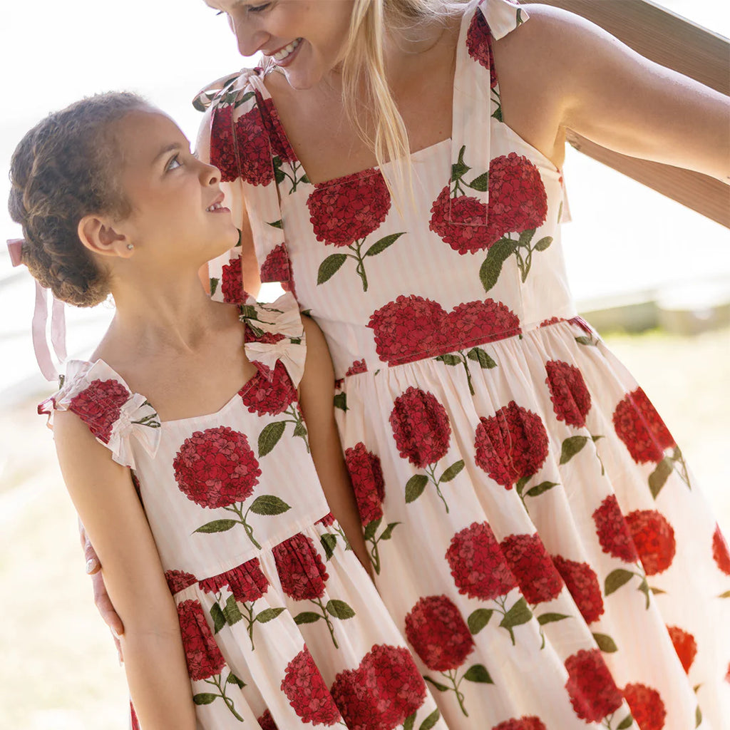 Pink Chicken Women's Sierra Dress in Pink Stripe Hydrangeas
