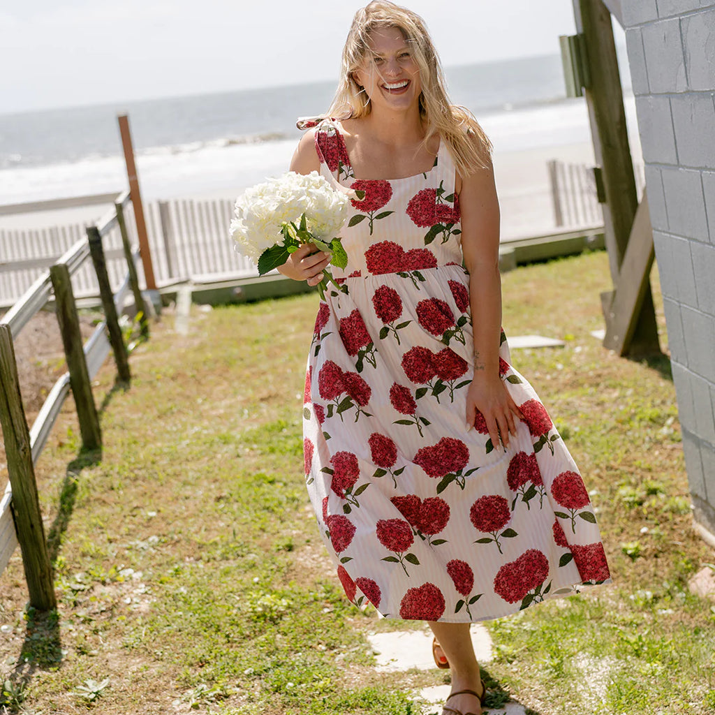 Pink Chicken Women's Sierra Dress in Pink Stripe Hydrangeas