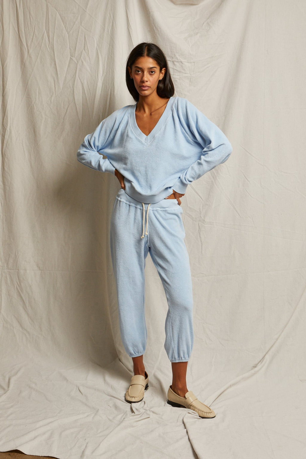 perfectwhitetee Gogo Loop Terry Jogger in Sky Blue