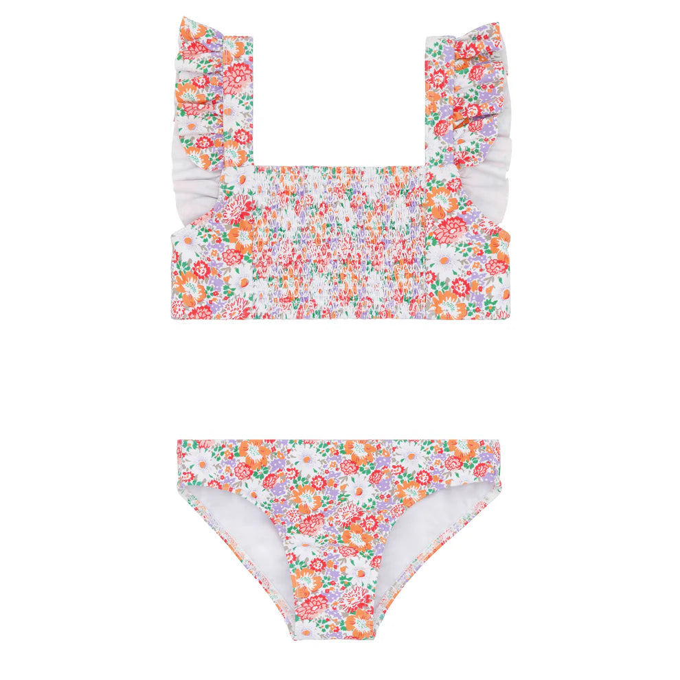 Minnow Smocked Ruffle Bikini Swimsuit in Island Blossom