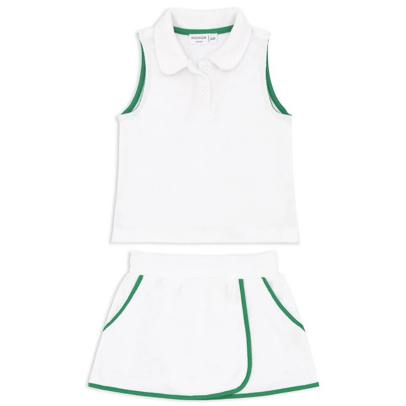 Minnow French Terry Skort Set in White with Bermuda Green Trim