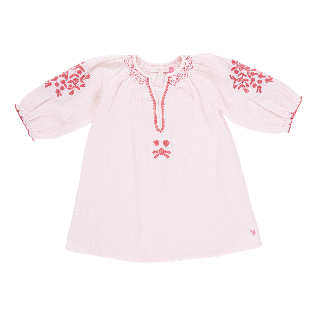 Pink Chicken Ava Dress in Strawberry Cream Embroidery