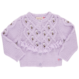 Pink Chicken Tari Tassel Sweater in Purple Floral Embroidery