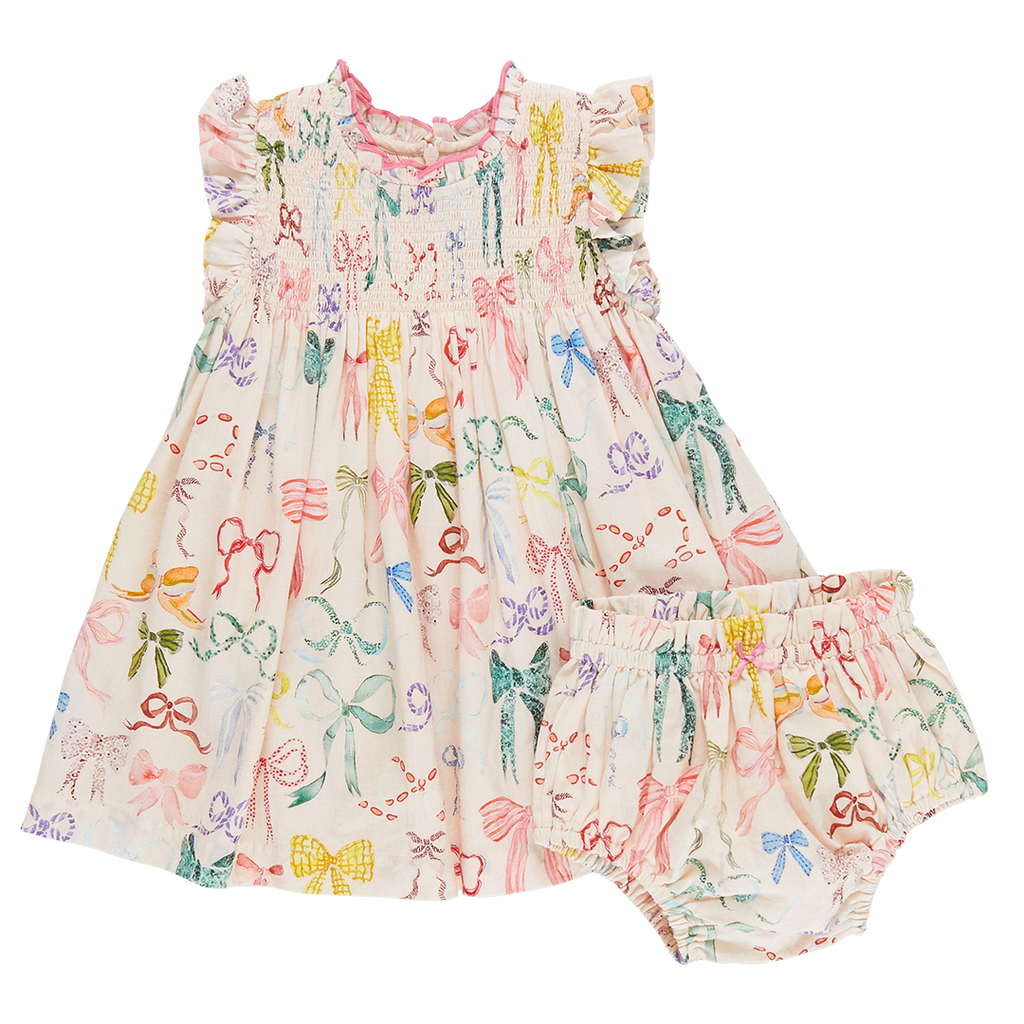 Pink Chicken Baby Stevie Dress Set in Watercolor Bows