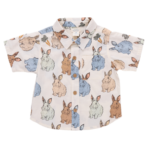 Pink Chicken Boys Jack Shirt in Blue Vintage Bunnies