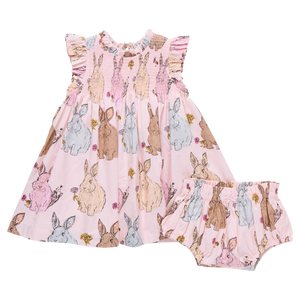 Pink Chicken Baby Stevie Dress Set in Vintage Bunnies