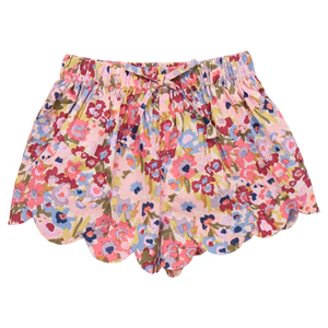 Pink Chicken Scallop Misha Short in Burgundy Sketched Floral