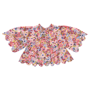 Pink Chicken Scallop Misha Top in Burgundy Sketched Floral