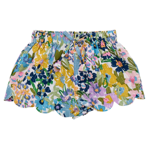Pink Chicken Scallop Misha Short in Blue Large Sketched Floral