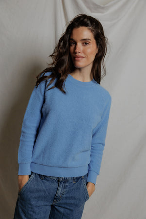 perfectwhitetee Ziggy Inside Out Shrunken Crew in Pacific Blue