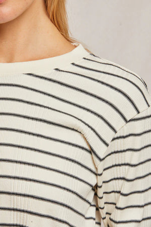 perfectwhitetee Stef Ribbed Long Sleeve Tee in Sugar/Black