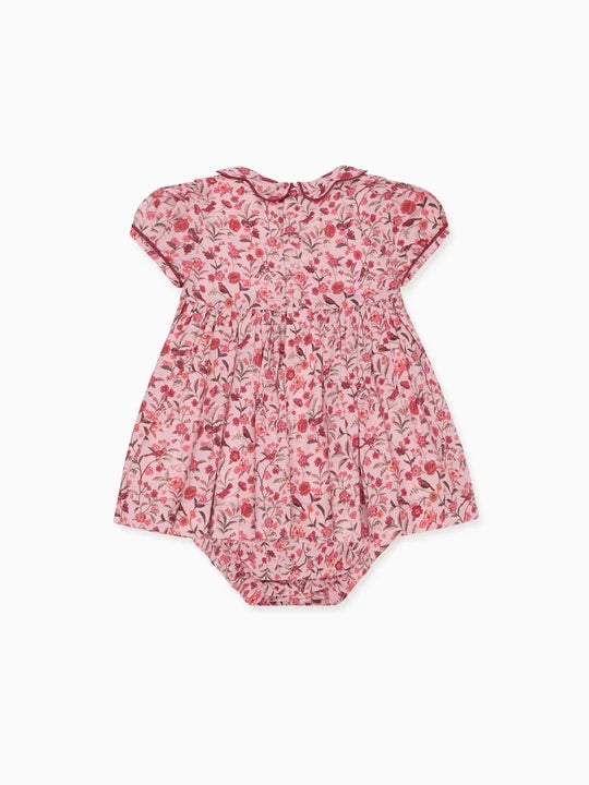 La Coqueta Scarlett Baby Girl Hand Smocked Fish in Pink Bird Floral