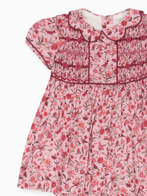 La Coqueta Scarlett Baby Girl Hand Smocked Fish in Pink Bird Floral