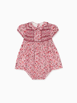 La Coqueta Scarlett Baby Girl Hand Smocked Fish in Pink Bird Floral