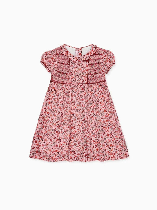 La Coqueta Scarlett Hand Smocked Fish in Pink Bird Floral