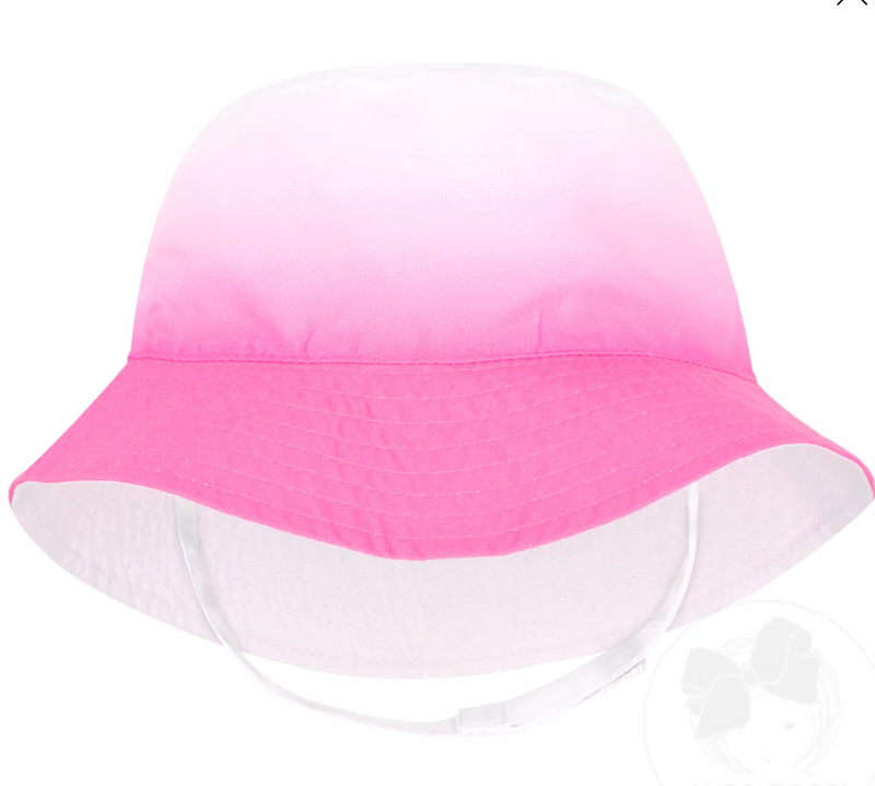 Wee Ones Reversible White and Pink Ombre Add-A-Bow Bucket Hat in Pink