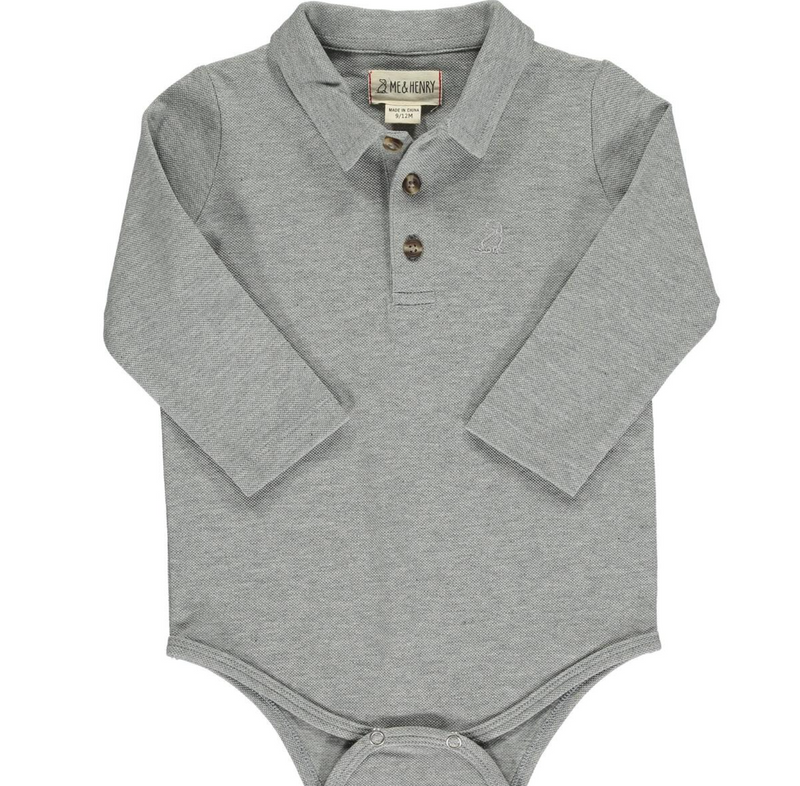 Me & Henry Seymour Polo Onesie in Grey Pique