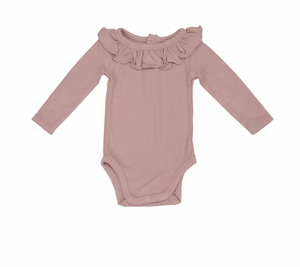 Angel Dear Ruffle Collar Bodysuit in Silver Pink
