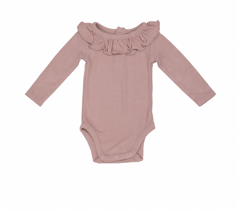 Angel Dear Ruffle Collar Bodysuit in Silver Pink