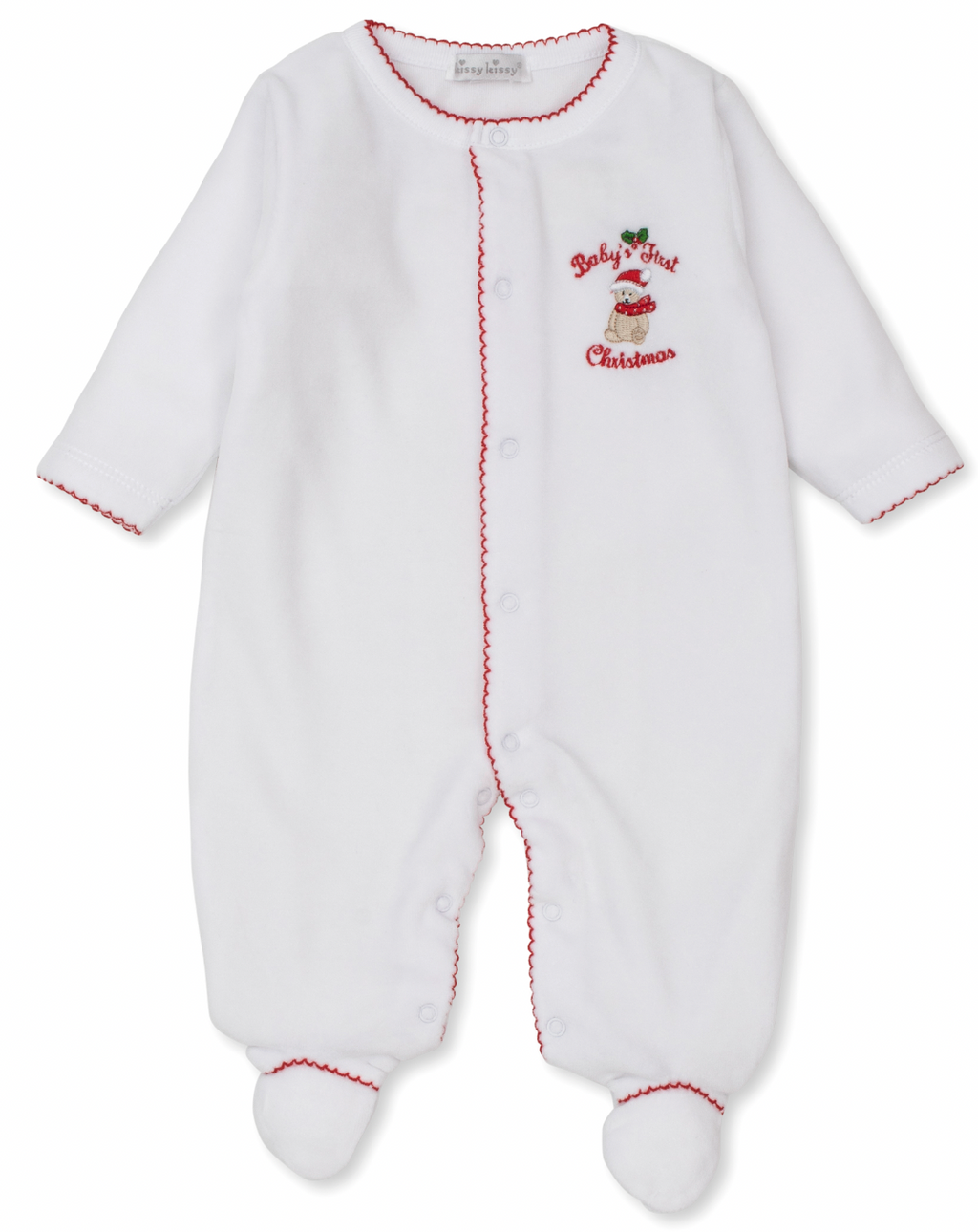 Kissy Kissy Baby's First Christmas Velour Footie in White