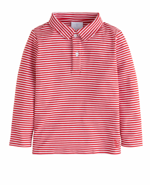 Little English Long Sleeve Striped Polo in Red