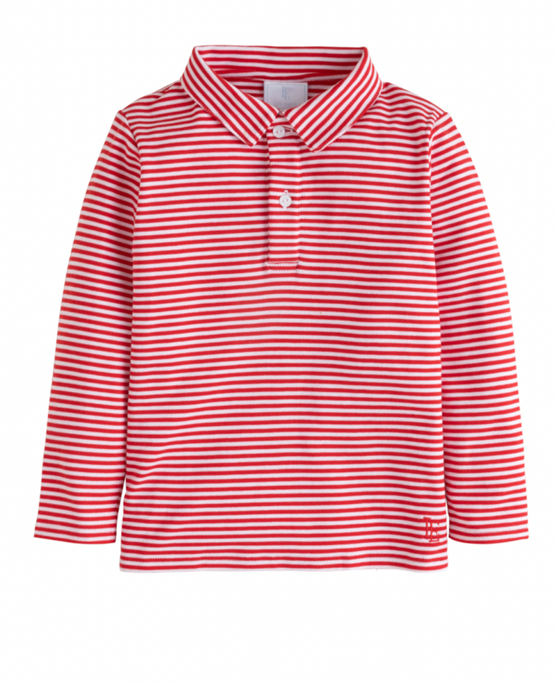 Little English Long Sleeve Striped Polo in Red