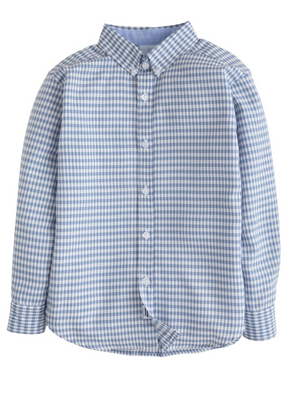 Little English Button Down Shirt in Gray Blue Gingham