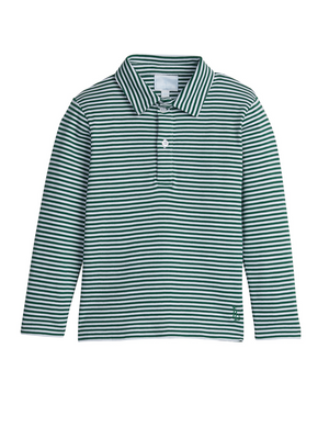 Little English Long Sleeve Striped Polo in Hunter Green