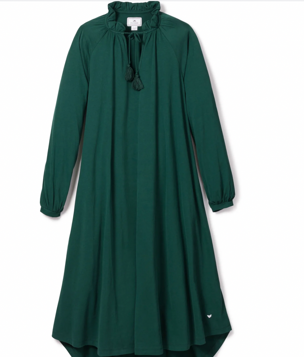 Petite Plume Women's Luxe Pima Cotton Garbo Nightgown in Evergreen