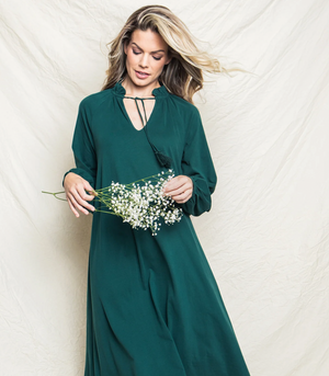 Petite Plume Women's Luxe Pima Cotton Garbo Nightgown in Evergreen