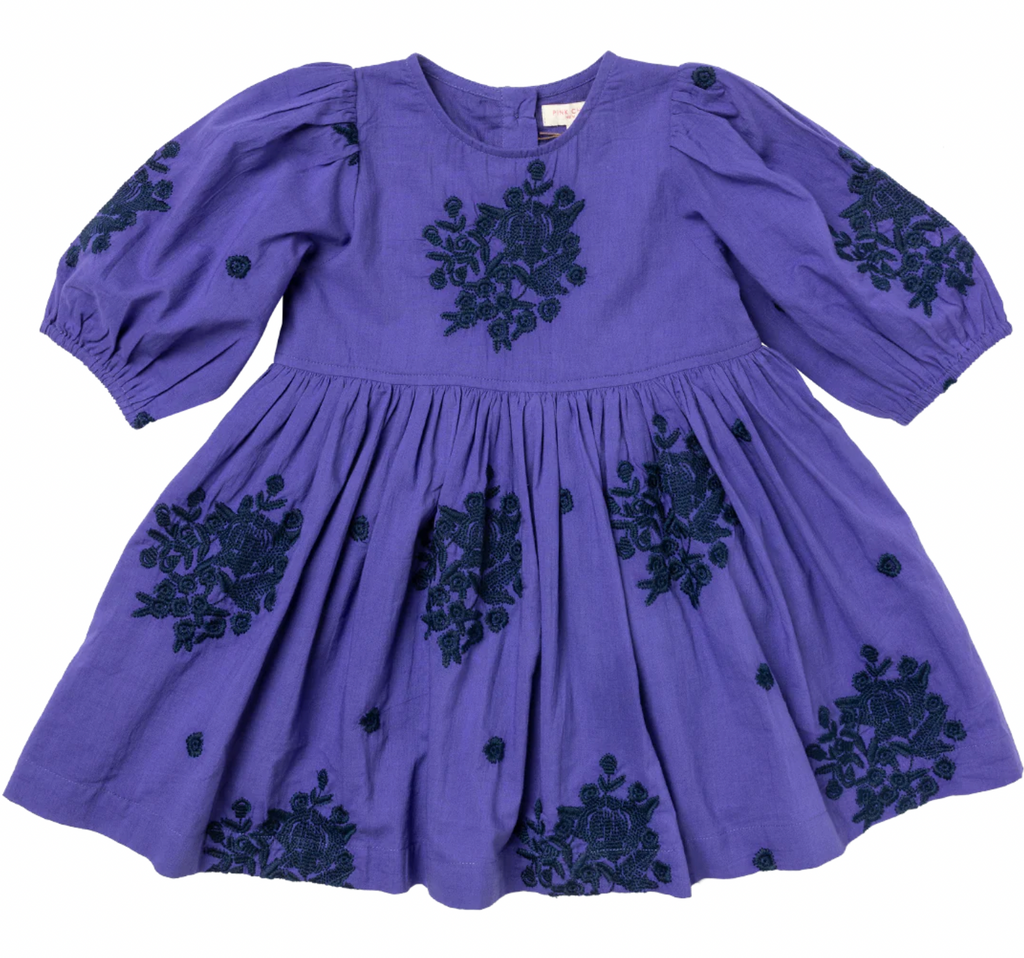 Pink Chicken Brooke Dress in Royal Purple with Navy Embroidery