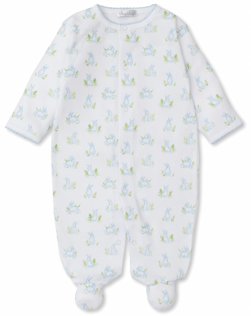 Kissy Kissy Print Footie in Blue Cottontail Hollows