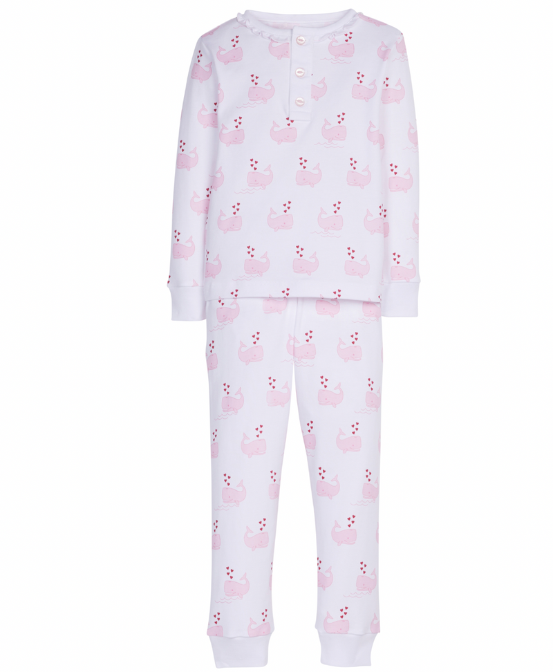 Little English Ruffled Pajamas in Pink Whales