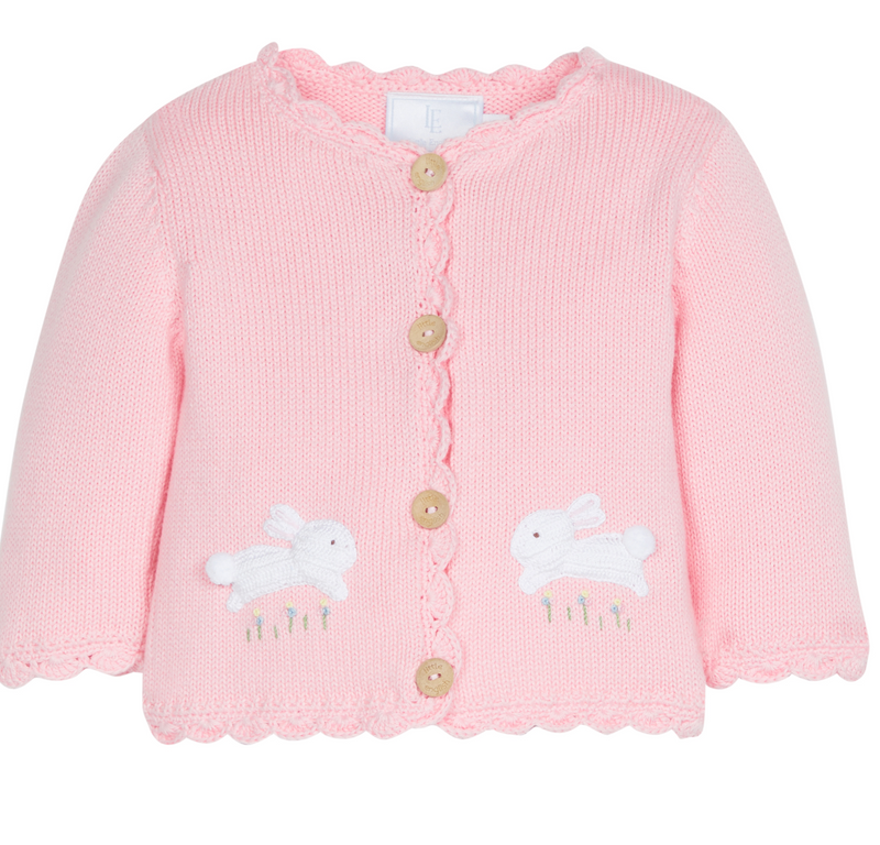 Little English Crochet Cardigan Sweater in Pink Bunny